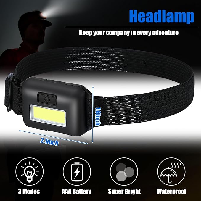 48 Pack LED Headlamp Flashlight Bright Waterproof Head Lamp Torch Cob Flood Head Light Bulk 800 lumens with 3 Modes 144 AAA Batteries for Adult Kids Running Camping Night Survival, 4 Colors