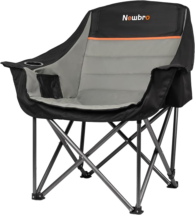 2 Pack Big Heavy Duty Camping Chairs with Cooler Bags, XL Fully Padded Folding Portable Camping Chairs for Adults, Oversized Outdoor Patio Lawn Chair with Arm Cup Holder Supports 450lbs