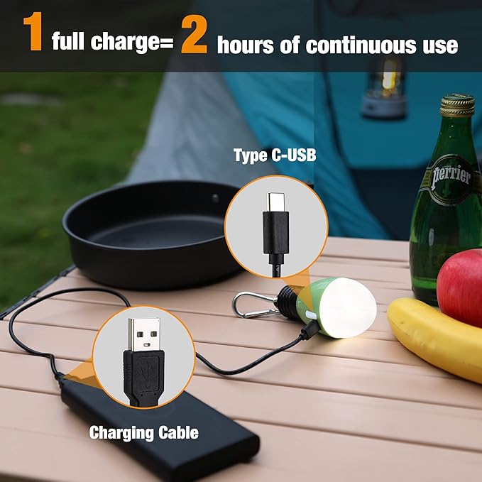 EverBrite Rechargeable Camping Light,Portable Tent Lantern,3 Lighting Modes, Hanging Tent Light Bulbs with Clip Hook for Hiking, Fishing, Backpacking, Emergency and More-Green