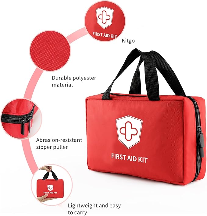 Kitgo First Aid Kit with Hospital Grade Medical Supplies, 220pcs Emergency Medical Trauma Kit, Gift for Dad Husband Great for Home, Outdoors, Office, Car, Travel, Camping, Hiking, Boating
