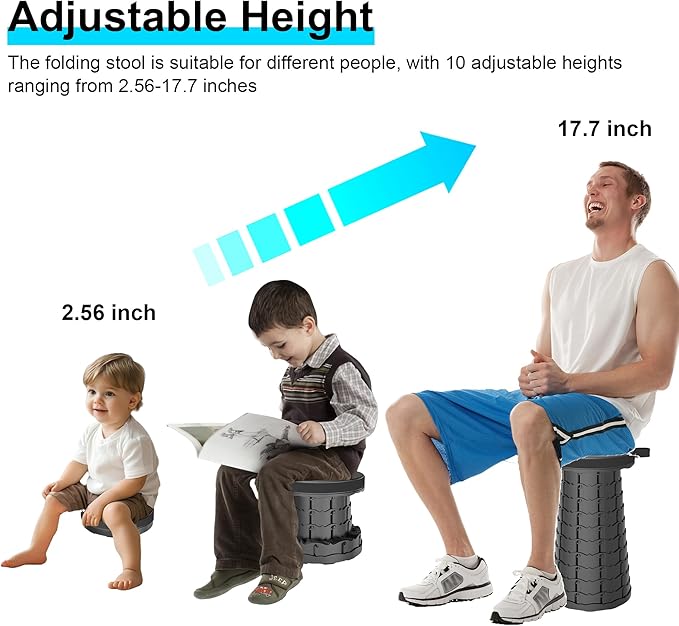 Upgraded Collapsible Stool with Adjustable Strap,Lightweight Folding Stool,Load Capacity 400lbs,Retractable Camping Stool Portable Folding Chair or Travel Footrest for Outdoor Fishing Hiking BBQ