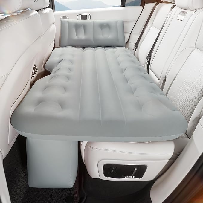 BEBAS Self-Inflating SUV Air Mattress Car Back Seat Bed, PVC Flocked Surface Car Air Couch Cushion Built-in Charging Pump for Rapid Inflation and Deflation. Gray