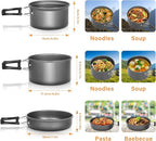 Lixada 10pcs Camping Cookware Mess Kit, Non-Stick Lightweight Stackable Pot Pan Bowls Camping Cooking Set with Storage Bag, Portable Outdoor Cookware Accessories for Backpacking Hiking Picnic