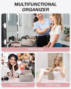 BAGSMART Makeup Bag Cosmetic Bag, Travel Makeup Bag,Water-resistent Makeup Bags for Women Portable Pouch Open Flat Make Up Organizer Bag for Toiletries, Brushes, Tranquil Gray