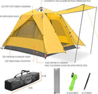 KAZOO Camping Tents 3 Person Waterproof Instant Tents 3 People Cabin Tent Easy Setup with Sun Shade Automatic Aluminum Pole