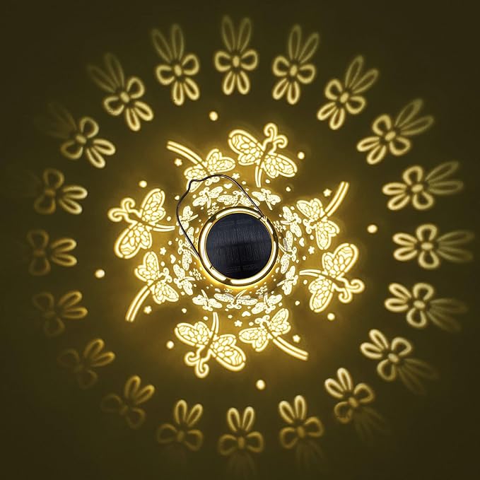 2025 Upgraded Dragonfly Solar Lanterns Outdoor Waterproof Hanging Lights, Hollowed-Out Metal Solar Lantern for Garden, Patio, Porch, Yard Decorations & Gifts for Women, Mom, Grandma