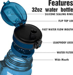 OLDLEY Water Bottle 32oz, Durable and Leakproof Water Bottles Motivational with Time Marker, Tritan, BPA Free, Wide Mouth, Gym, Travel, Home, School, Office, Midnight Blue (1 Bottle)