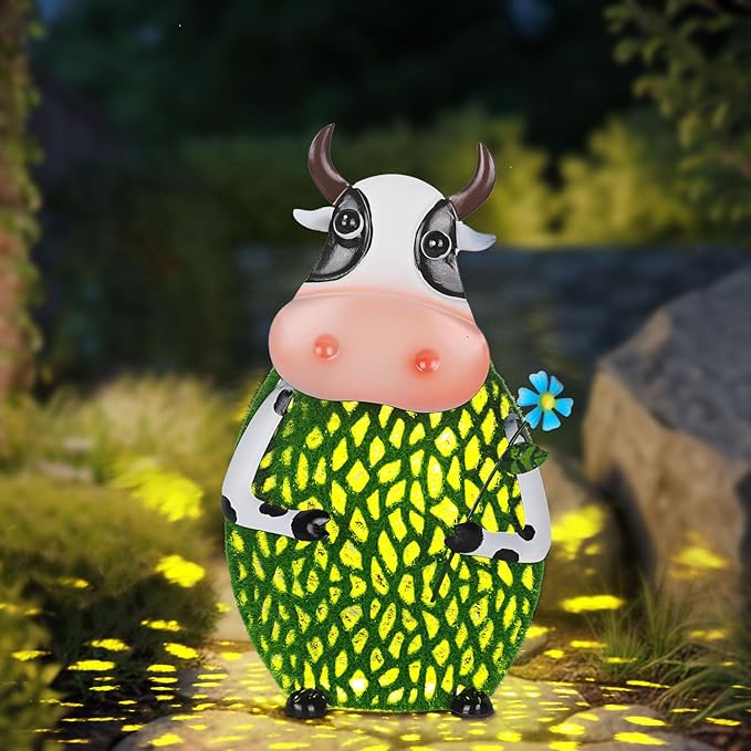 Cow Lanterns Decorative Outdoor with Hook and LED Light Solar Hanging Lights Outdoor Waterproof Unique Gift for Farmhouse