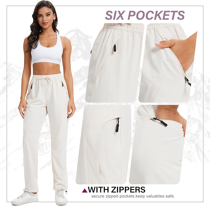 Womens Hiking Pants Quick Dry UPF 50 Lightweight Travel Golf Cargo Safari Pants Zipper Pockets