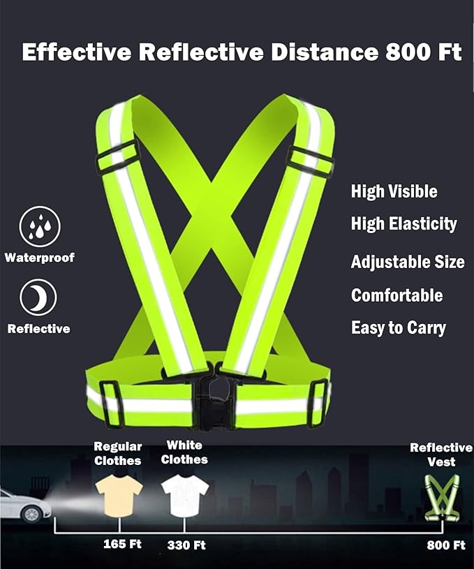 Reflective Strap Safety Vest Gear - 2-10 Pack Adjustable High Visible Reflective Running Gear for Women Men Night