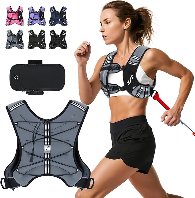 Sportneer Weighted Vest for Women Men: 8lbs/12lbs/15lbs/20lbs/25lbs Weight Vest with Detachable Phone Pouch Rucking Vest for Women Walking Strength Training Muscle Building Weight Loss