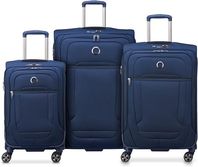 DELSEY PARIS Helium DLX Softside Expandable Luggage with Spinner Wheels, Navy Blue, 3 Piece Set (20/25/29)