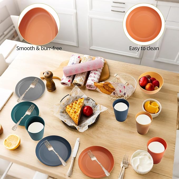 Plastic Plates and Bowls Sets, 18pcs Unbreakable Camping Dinner Set for 6, Reusable, Microwave & Dishwasher Safe Dinner Set, for Kitchen Outdoor Travel Camping Picnic Party