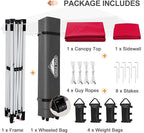 EAGLE PEAK Pop Up Canopy Tent with 1 Sidewall, Easy Setup Event Tent, Outdoor Sun Shade, Wheeled Carry Bag, Stakes and Guy Ropes, Instant Canopy 12x12, Red