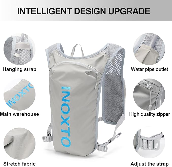 INOXTO Running Hydration Vest Backpack,Lightweight Insulated Pack with 1.5L Water Bladder Bag Daypack for Hiking Trail Running Cycling Race Marathon for Women Men