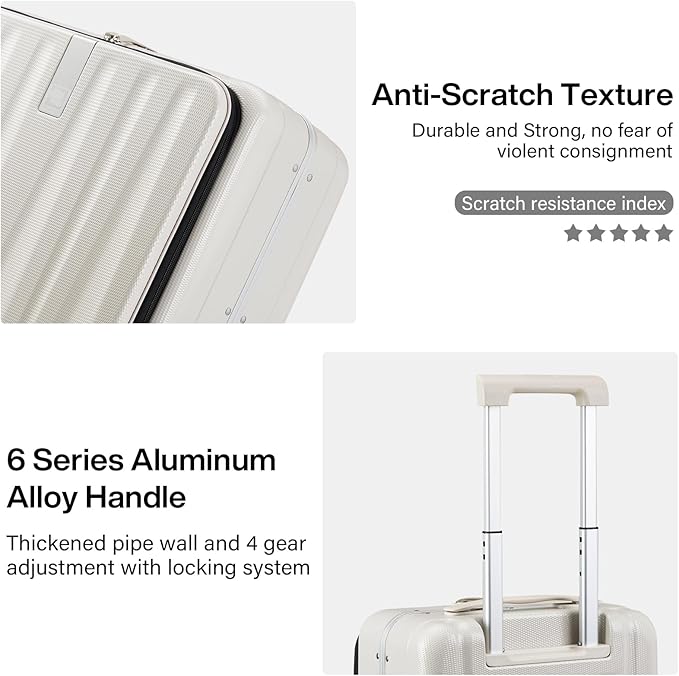 Hanke 16 Inch Underseat Carry On Luggage with Wheels,Small Hard Shell Suitcases for Weekender,Top Opening Lightweight Travel Luggage Suitcase for Womem Men,Ivory White.