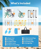 Beach Tent Sun Shelter, 10 x 10 FT Beach Canopy Tent Sun Shade, UPF50+ Tents Canopy with 8 Sandbags & 4 Stability Poles, Outdoor Tents for Camping Fishing, Boat