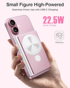 Kesguar Magnetic Portable Charger, 10000mAh 22.5W PD Super Fast Charging Wireless Power Bank. Ultra-Strong Magnet, USB C in&Out Battery Pack for Magsafe, iPhone 17/16/15/13/12 Pro Series, Pink