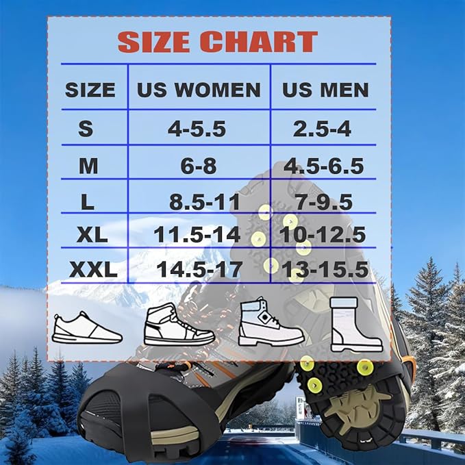 Ice Cleats for Shoes and Boots, Ice Snow Traction Cleats Grippers, Non Slip Shoe Ice Grippers,10 Steel Rubber Spikes Crampons Anti Easy Slip Studs Crampons Slip-on Stretch Footwear