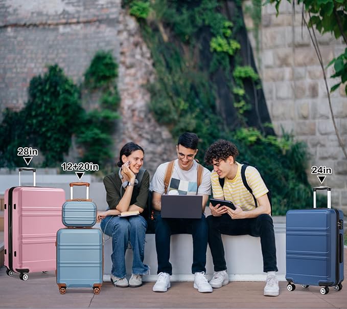 Kono Luggage Set 3 Piece Carry On Hardside Luggage with TSA Lock Spinner Wheels Carry On Suitcase Cream White