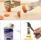 5 in 1 Stainless Steel Outdoor Cutlery - Spoon Fork Knife Bottle Can Opener for Camping Hiking Travel Multi-Purpose Cutlery (2 Pack)