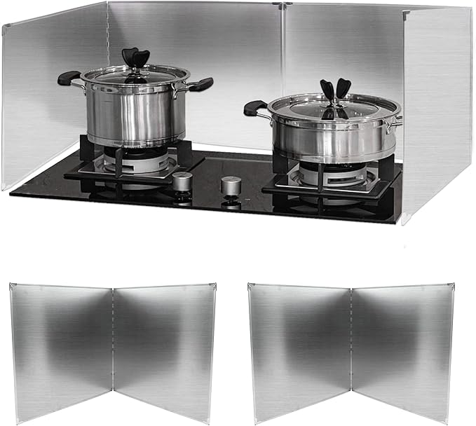 Amundo 2 Pieces Grease Splatter Guard 2 Sided Foldable Stainless Steel Splatter Guard Oil Splash Guard for Grease Stainless Steel Backsplash for Stove Frying Pan Splatter Guard (15.7" X 15.7")