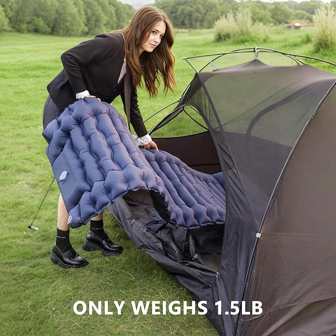 Camping Sleeping Pad - Ultralight Sleeping Mat with Pillow Built in Foot Pump Inflation Sleeping Pad for Hiking Traveling Camping Mountaineering Cycling