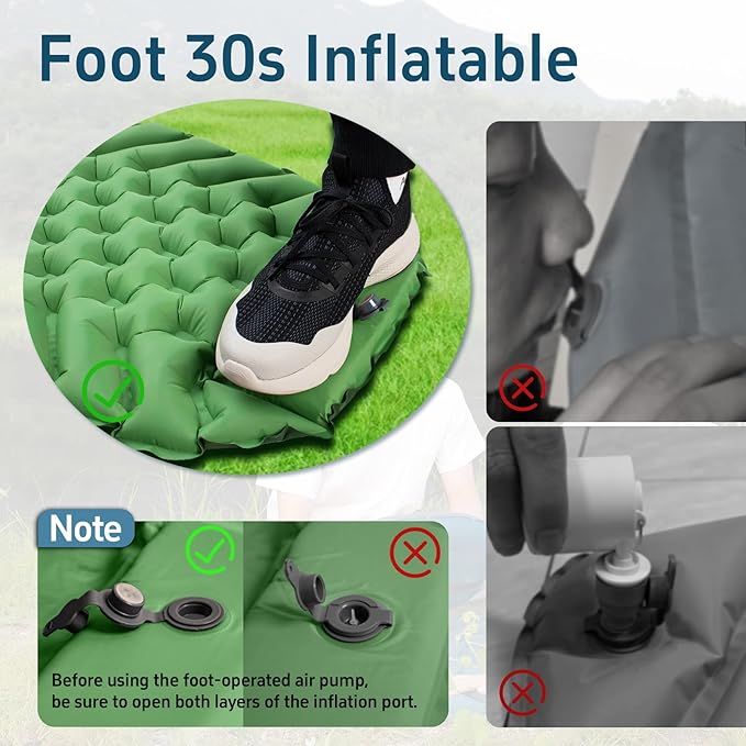 Ultralight Backpacking Sleeping Pad for Camping, with Inflatable Neck Camping Pillow, Lightweight Inflatable Sleeping Pad for Adults, Portable for Hiking, Car Travel - Durable & Comfortable