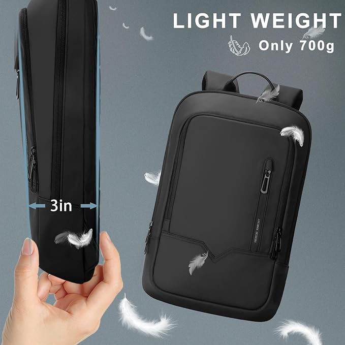 hk Backpack for Men Business Slim Backpack with USB Charger Computer Lightweight Anti-theft Travel Backpacks 17.3 inch Water Resistant Laptop Bag for Work Office College-Black