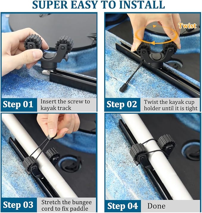 Kayak Paddle & Fishing Net Holder - Track Mount Accessories for Canoe, Paddle Board