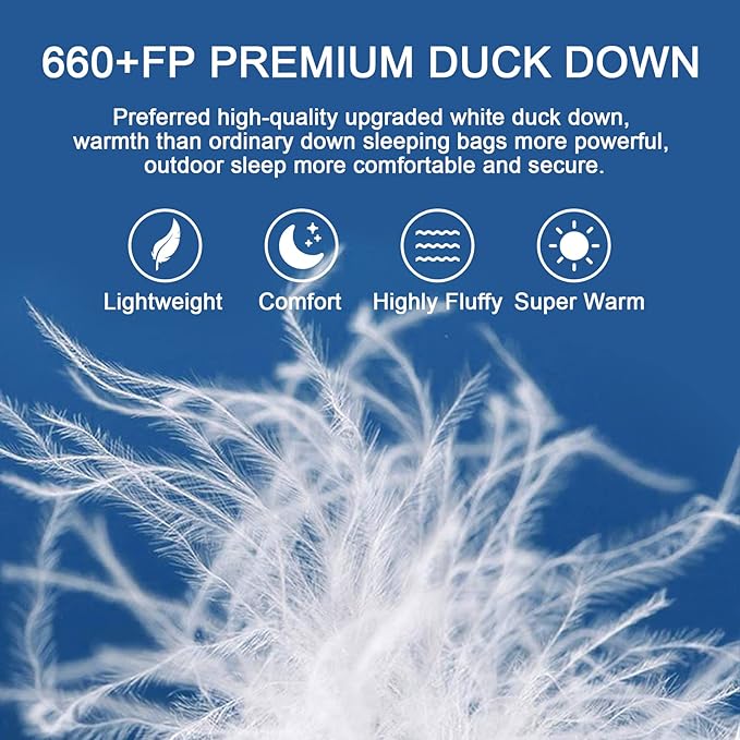 0 Degree Sleeping Bag for Adults 650 Fill Power Down Sleeping Bag for Cold Weather -20F / -8F / 0F / 10F Large Lightweight