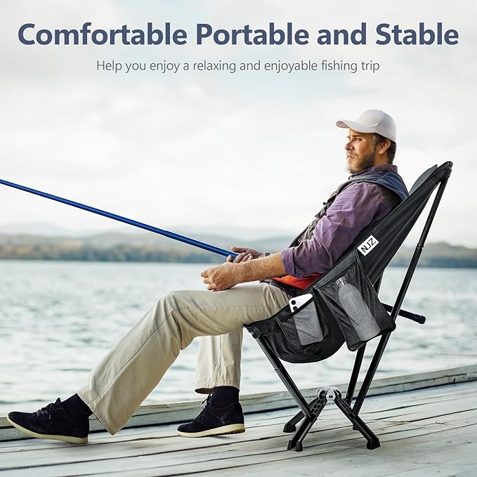 High Back Camping Chair,Outdoor Comfortable Chair for 600 LBS Capacity Oversized Camping Chair with Comfortable Backrest & Headrest, Quick Setup - Compact Folding Chair(Black)