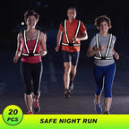 Hercicy 20 Pcs Reflective Vest High Visibility Safety Vests, Adjustable Bright Neon Lightweight Strap Gear (Black)