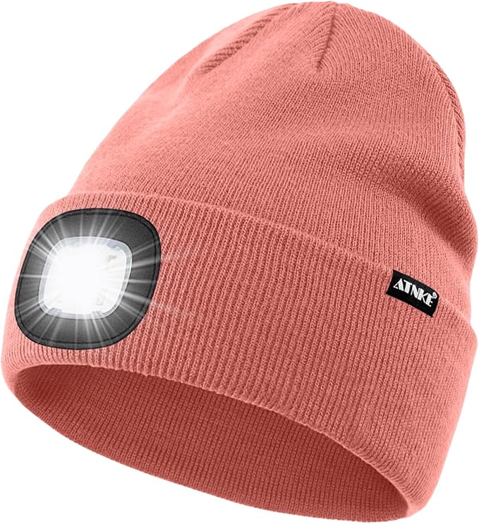 ATNKE LED Lighted Beanie Hat,USB Rechargeable 4 LED Running Headlamp Bright Cap with The Light Gifts for Men and Women