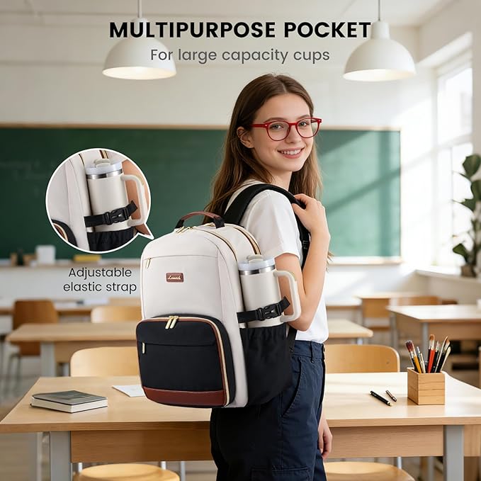 LOVEVOOK Lunch Backpack with Lunch Compartment,15.6 Inch Laptop Work Travel Insulated Cooler Backpack,Waterproof College Teacher Lunch Bag Box,Gifts for Men Women,White-Bean Green-Dark Olive Green