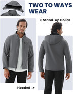 WULFUL Men's Softshell Jacket Waterproof Lightweight Insulated Windbreaker Fleece Lined Rain Shell Jacket for Hiking Travel