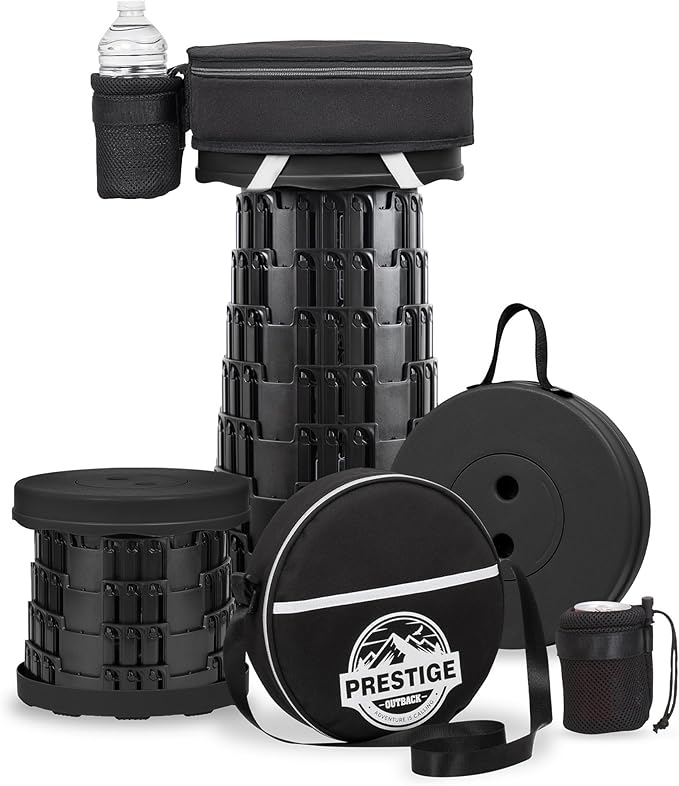 2025 Upgraded Collapsible Stool & 3-in-1 Cushioned Carry Bag, Adjustable Height Folding Stool, Telescopic Camping Chair Retractable Seat or Footrest for Outdoors & Travel, Max 620lbs