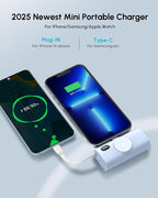 Small Blue Portable Charger for iPhone Power Bank with USB Type C Cable 5000mAh 15W Fast Charging Mini External Battery Pack for iPhone 14/13/12/16/15 Pro Max/Cellphones/Tablets Power Charger