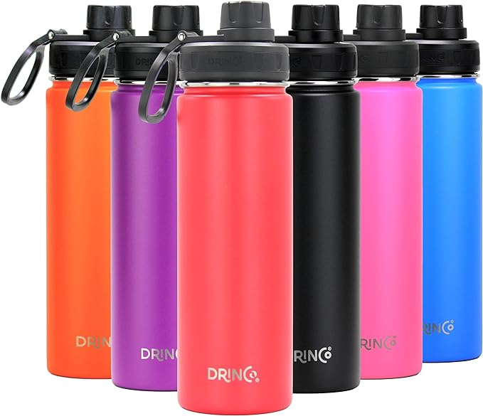 DRINCO Stainless Steel Water Bottle Spout Lid Vacuum Insulated Double Wall Water Bottle Wide Mouth (40oz 32oz 22oz 18oz 14oz) Leak Proof Keeps Cold or Hot (22 oz, 22oz Barn Red)