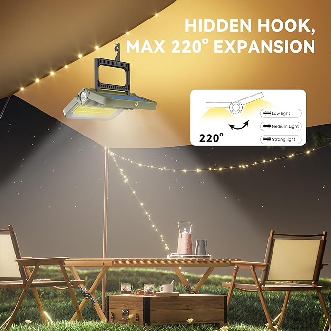 Solar Camping Light Rechargeable with Magnet, 0.73lbs, 5000mAh Battery with 3.94 ft Stand, 2400 Lumens Cordless Outdoor Lamp, Dimmable Light for Emergency, Camping, Hiking