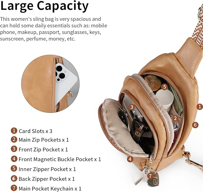 Crossbody Bags for Women Anti Theft Vegan Leather Sling Bag RFID Blocking Chest Bag for Travel