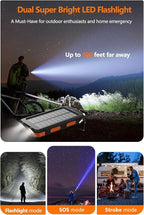 Power Bank 38800mAh Solar Portable Charger with USB-C Fast Charging Compatible with iPhone, Samsung, with 2 LED Flashlights and IPX5 Waterproof External Backup Battery Pack Perfect for Camping, Hiking