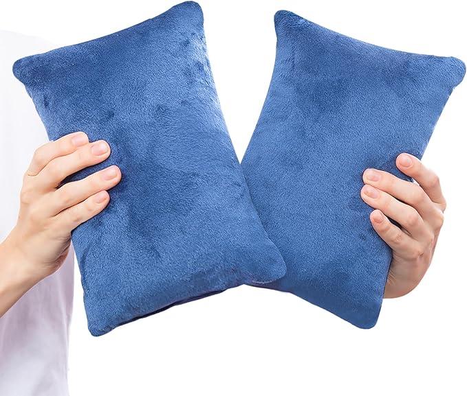 2 Pack Small Pillow, Memory Foam Mini Pillow 11 X 7 Inches for Travel, Sleeping, Nap and Neck, Knee, Lumbar Support, Tiny Pillow Cushion for Pet, Dogs (Blue)