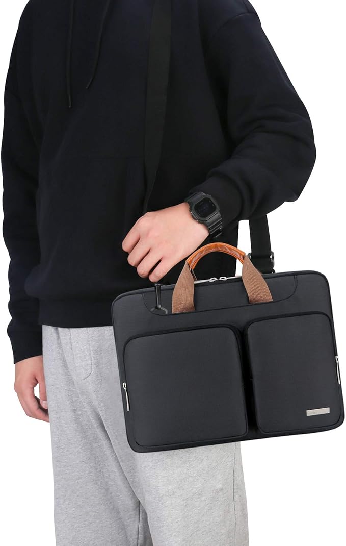 Lacdo 360° Protective Laptop Shoulder Bag for 13 inch MacBook Air M5 A3449 (2026), M4 A3240 2025, M3 A3113, M2 A2681, M1 A2337 A2179 A1932, 13 inch MacBook Neo A18 Pro A3404 (2026) Computer Bag, Black