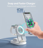 3 in 1 Magnetic Wireless Charging Station for Apple Devices, Fast Foldable Travel Mag-Safe Charger Stand with Night Light for iPhone 17 16 15 14 13 12 Series, Apple Watch/AirPods Pro, White