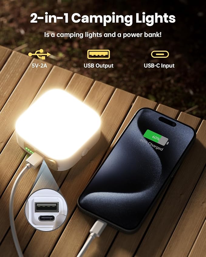 Eventek 2Pack 20000mAh Camping Lights, Camping Lantern Rechargeable Total Up to 288H & 4 Lights Modes, Portable IP65 Waterproof Tent Lights for Camp, Outdoor, Power Outages Emergency, Hurricane