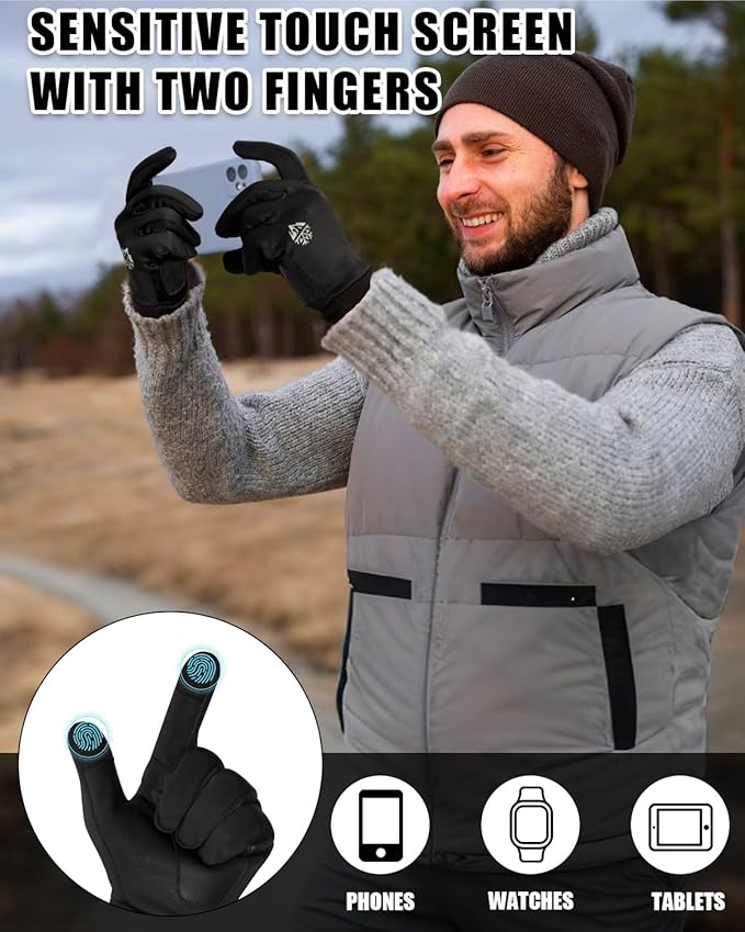 RIGWARL Winter Gloves Men and Women Medium-Thick, Gloves for Cold Weather with Thermal Plush, Touchscreen Running Glove Adjustable Zippered Wrist for Walking The Dog Hiking Camping Cycling Work