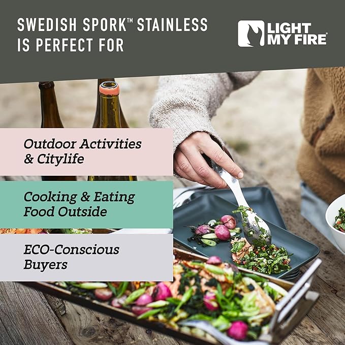 Light My Fire Sporks Stainless Steel (18/8) Camping Spork, Unbreakable Fork Spoon Knife Set - Sporks Reusable Camping Utensils, Durable & Lightweight Metal Spork, Outdoor Hiking Survival Gear