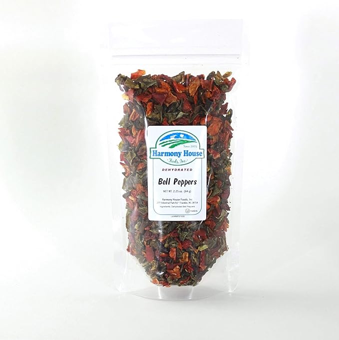 Harmony House Dried Mixed Bell Peppers, Diced – Dehydrated Vegetables for Cooking, Camping, Emergency Supply and More
