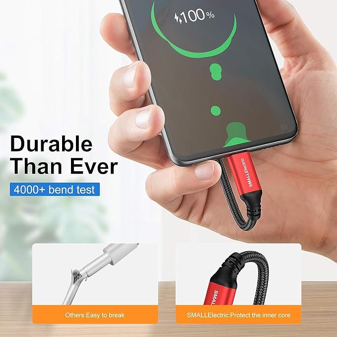 SMALLElectric Short USB Type-C Cable 5pack 12inch Fast Charging 3A Rapid Charger Quick Cord, Braided Type C to A Cable for Galaxy S10 20 9 8 Plus a10e,Note 10 9 8,LG V50 V40 G8 G7(1foot, Red)